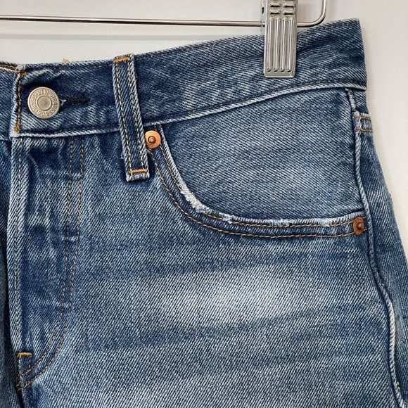 Levi's 501 Shorts Womens W24 Button Fly 100% Cotton Raw Cuffed Hem Blue Denim - Picture 8 of 12
